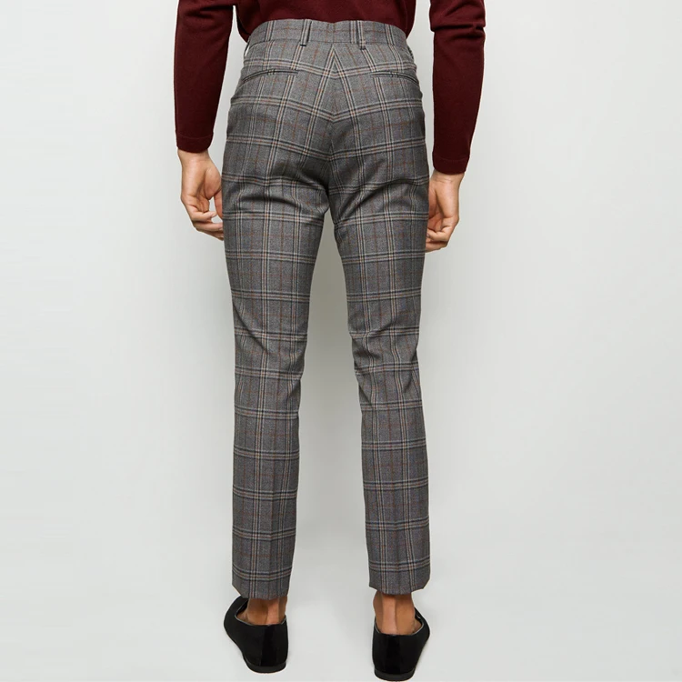 
New clothes casual man formal ninth pants design check skinny men trousers 