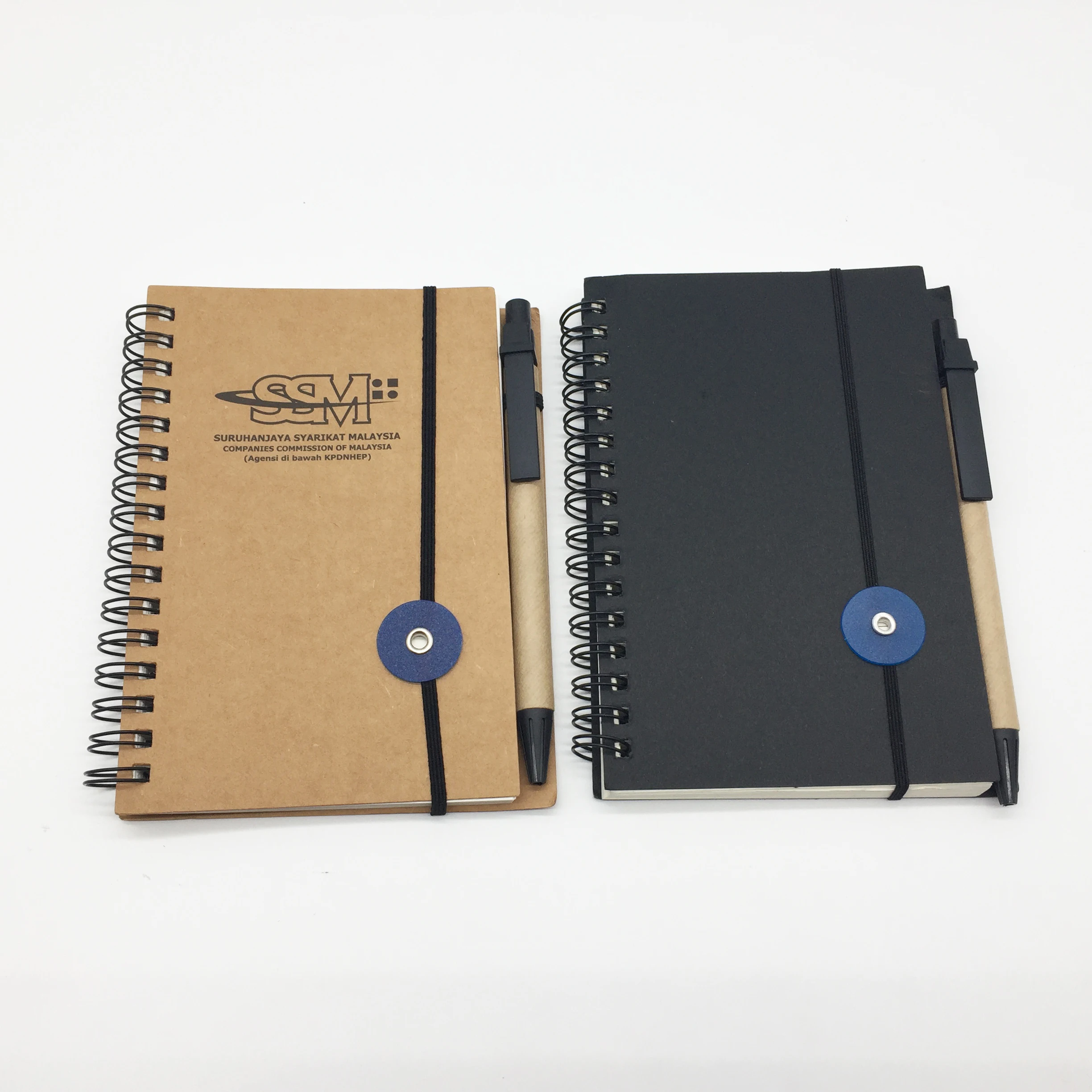 mini size kraft cover spiral notebook with pen,kraft paper notebook