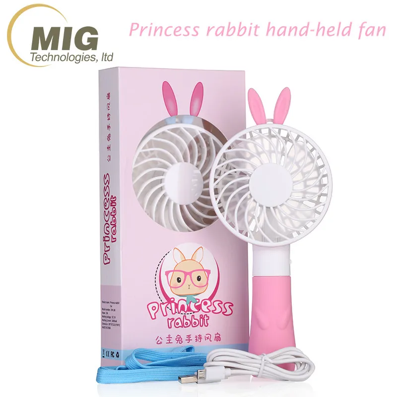 Best selling portable cute rabbit ears hand held electrical outdoor hand rechargeable super USB mini fan