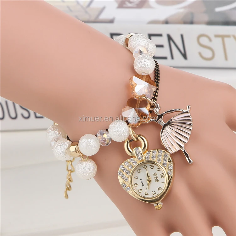 Pretty fashion beaded bracelet watch charm watch girls