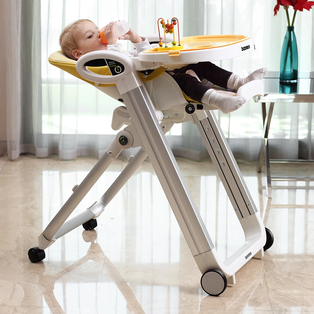 Luxury PU fabric kids folding highchair baby feeding high chair