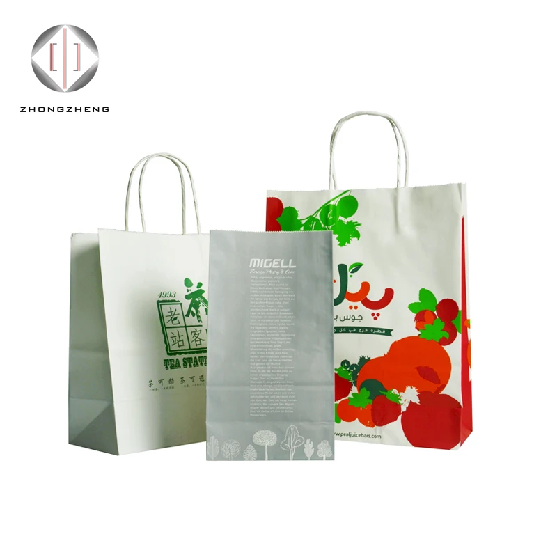 Chinese oem factory custom printing white kraft paper bag with twisted handle