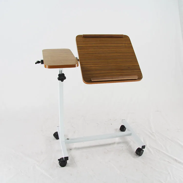 wooden movable nursing bed table with wheel side table with wheels removable lifting bedside solid wood table