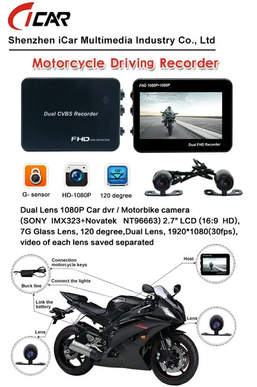 
New Arrival 2.7 Inch Motorcycle Recorder 1080p Hd Dual Lens Motorcycle Dash Cam 