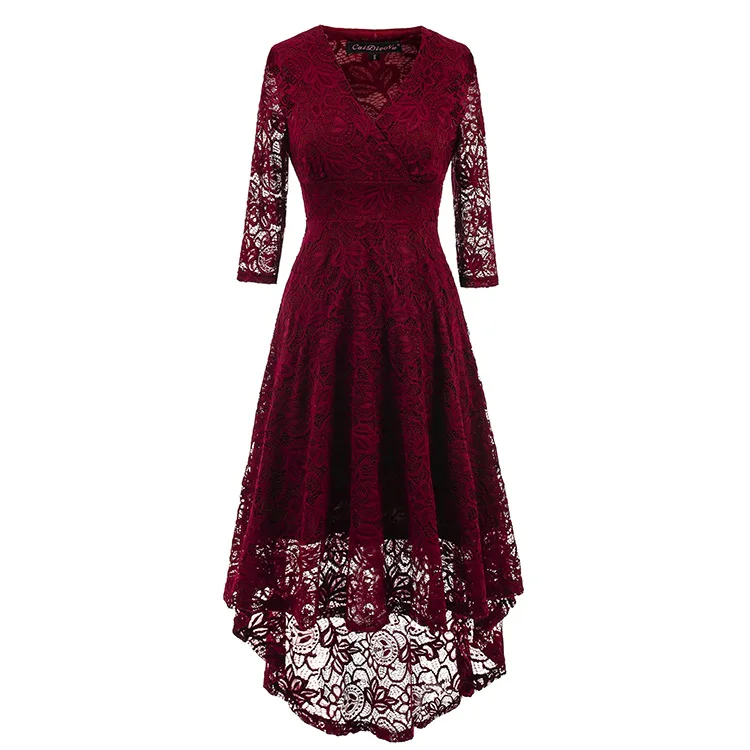 Fashion 3/4 sleeve lace high-low party prom dress for ladies