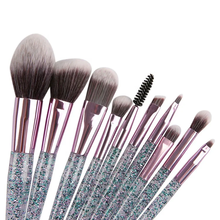 
Amazon hot sale fashion 10pcs glitter diamonds acrylic handle powder soft hair face makeup kits 