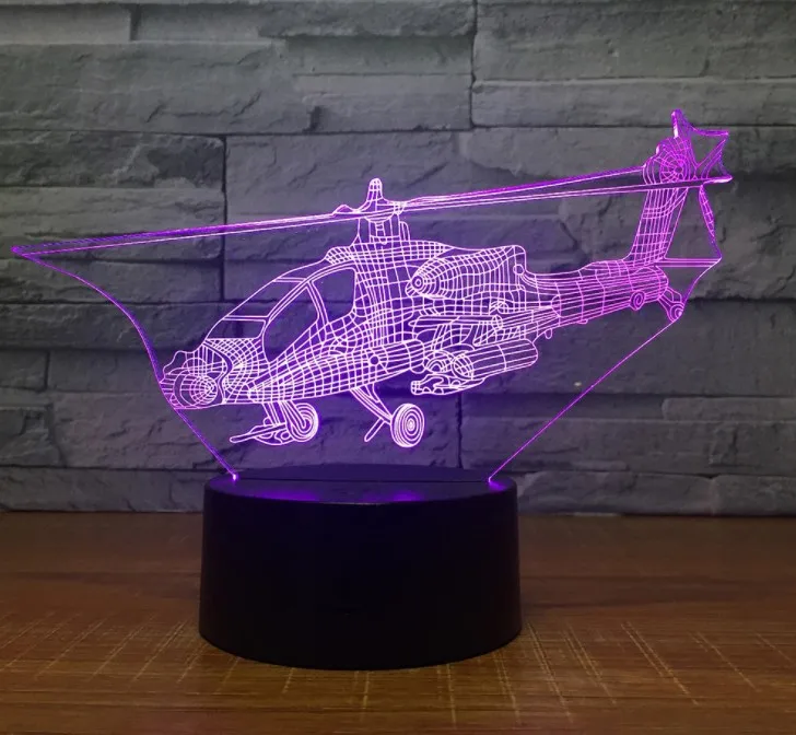 Acrylic  Aircraft Shaped 3D illusion LED Night Light Creative Stereoscopic 7 Colors Flashing Touch LED Night Light