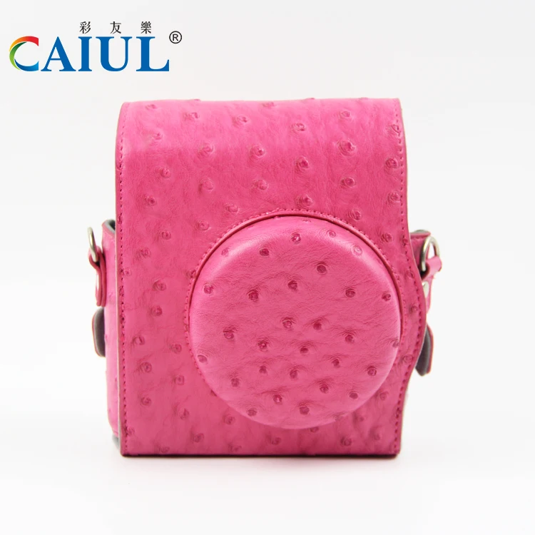 New Instax Mini 8 Leather camera Bag Instant Camera Case Ostrich leather rose for Fujifilm