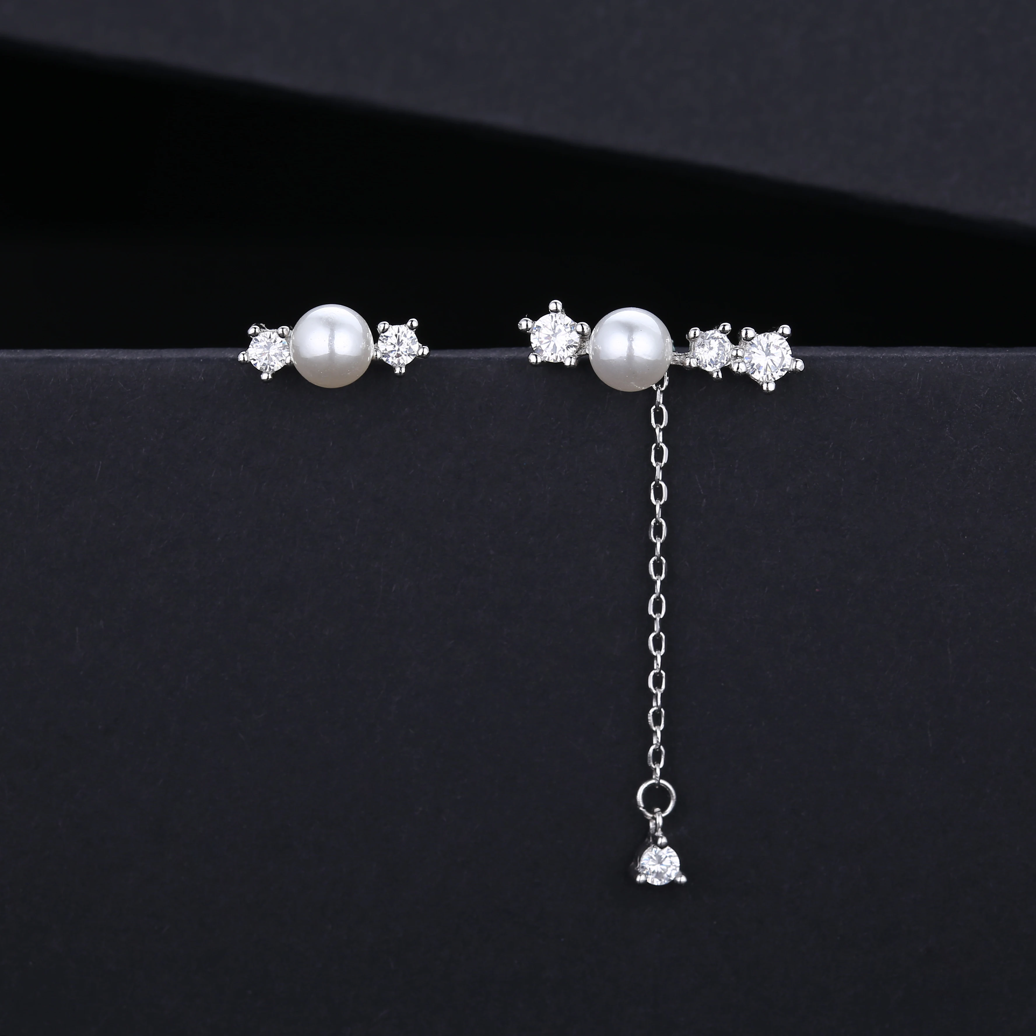 Sevena Jewelry SAE6414 Latest Design Earrings for Cute Girls 925 Sterling Silver CZ 18k White Gold Plated Pearl Long Earring