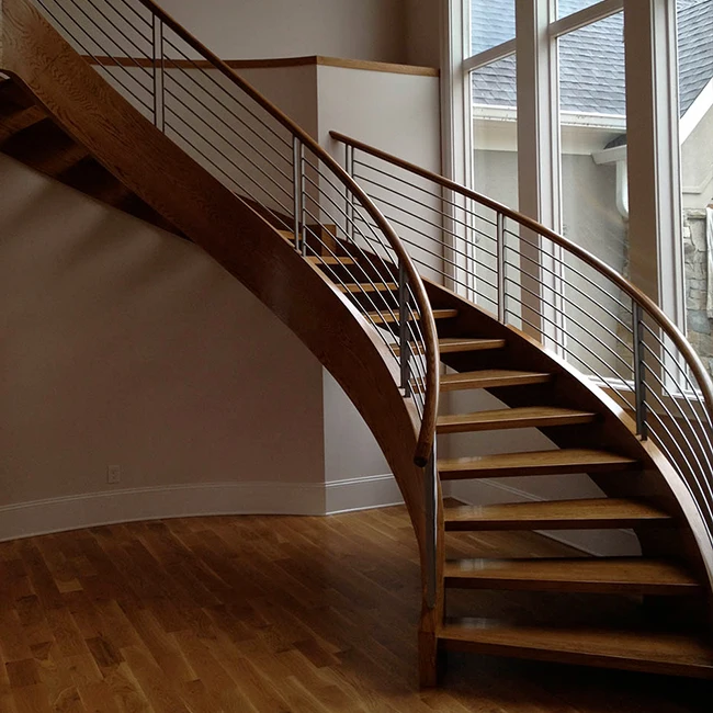 
Steel end cap wooden indoor stairs curved stair railing kits 
