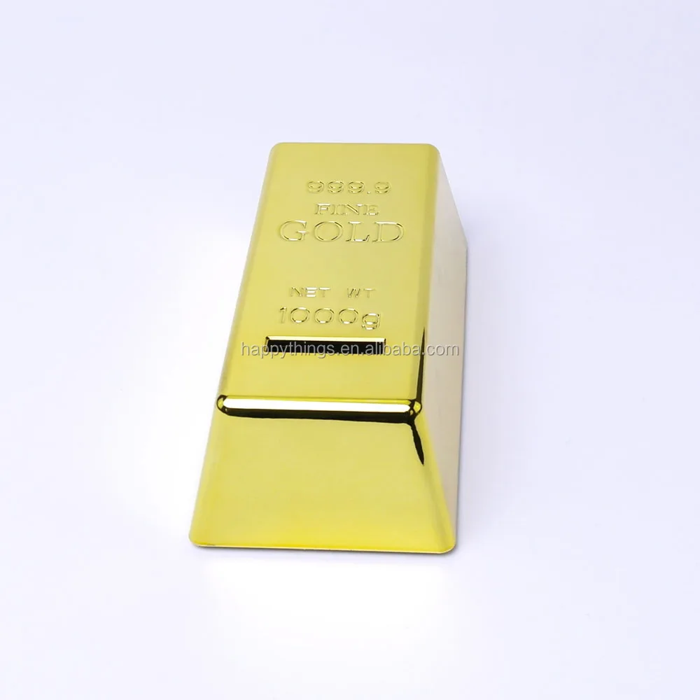 Cheap Low MOQ Home Decor Gold Plated plastic Gold Bullion Piggy bank