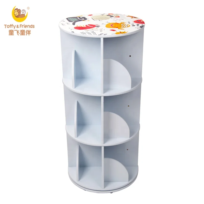 Toffy & Friends rotatable round wooden kids bookshelf storage shelf in Monster design