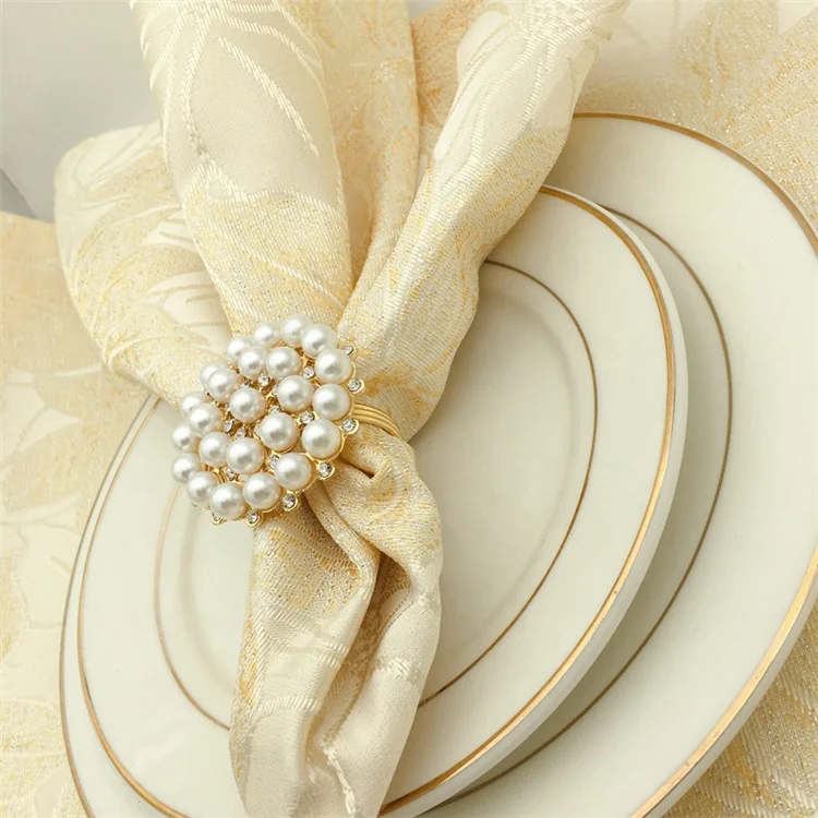 Золотыми стразами Кольца для салфеток с искусственным жемчугом кольца для салфеток NH-39