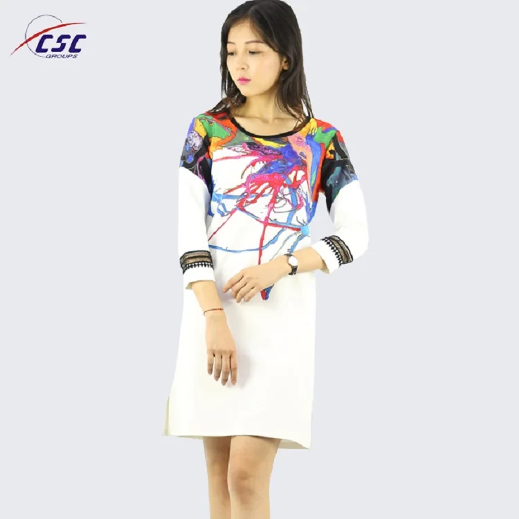 2018 Sublimation print cloths woman custom womens dress  for autumn