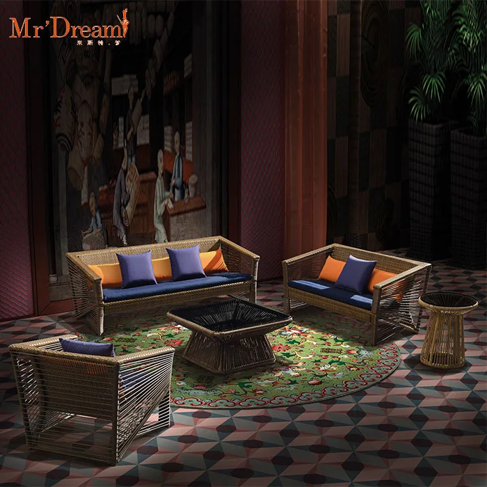 Luxury modern rattan wicker sofa outdoor holiday inn hotel bedroom garden furniture set for villa