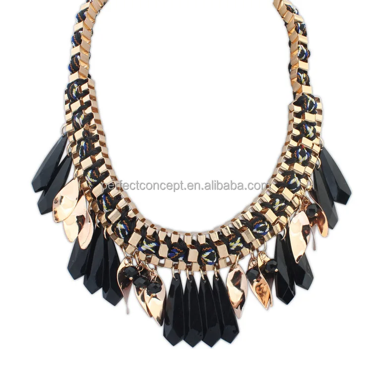 Big 3D Tear Drop Pendant Gold Necklace Cord Braided Green Lt Blue Dark Blue Black Necklace Pendant necklace-150810-04