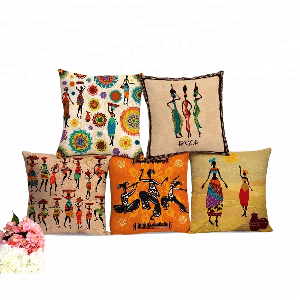Home Decorative African Images Digital Printing Ethnic Cushion Covers For Sofa Chair