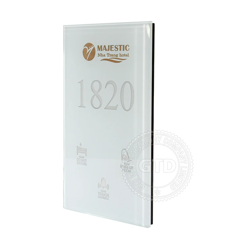 Newest Factory Producing 22*14CM tempered glass multi-function DND corridor doorplate, with gold LOGO