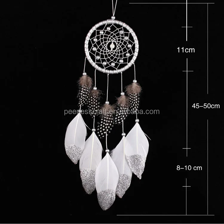 11cm Silver Glitter Feather Dream Catcher for Home Decoration Wholesale White Dream Catcher Decoration