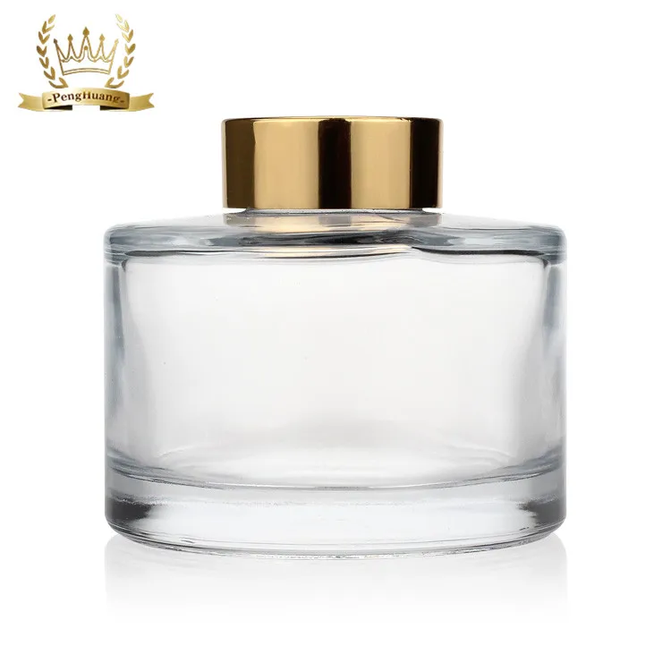 Decorative 200ml Aromatherapy Bottle Reed Diffuser Car Room Diffuser Glass Bottle with Cap Round Shaped Clear Glass Screw Cap