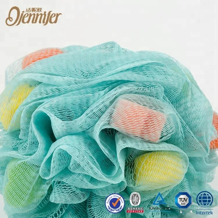 China Factory Shower Pouf Mesh Printed Loofah Bath Sponge