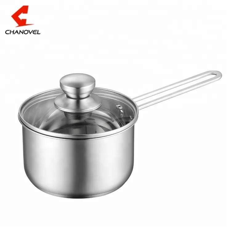 Wholesale kitchenware 304 stainless steel sauce pan with tempered glass lid and single handle