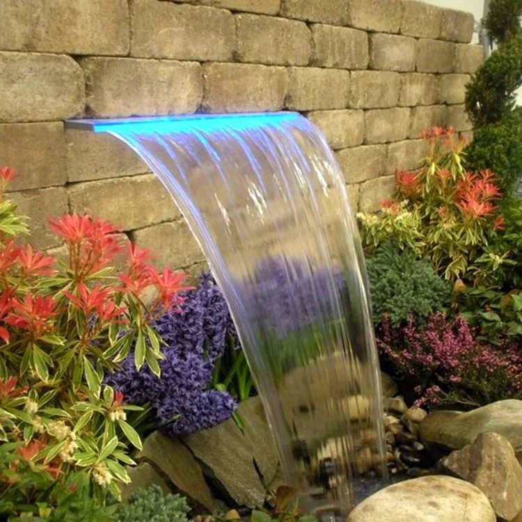 Wall mounted acrylic led waterfall pond waterfall fountain outdoor for swimming pool