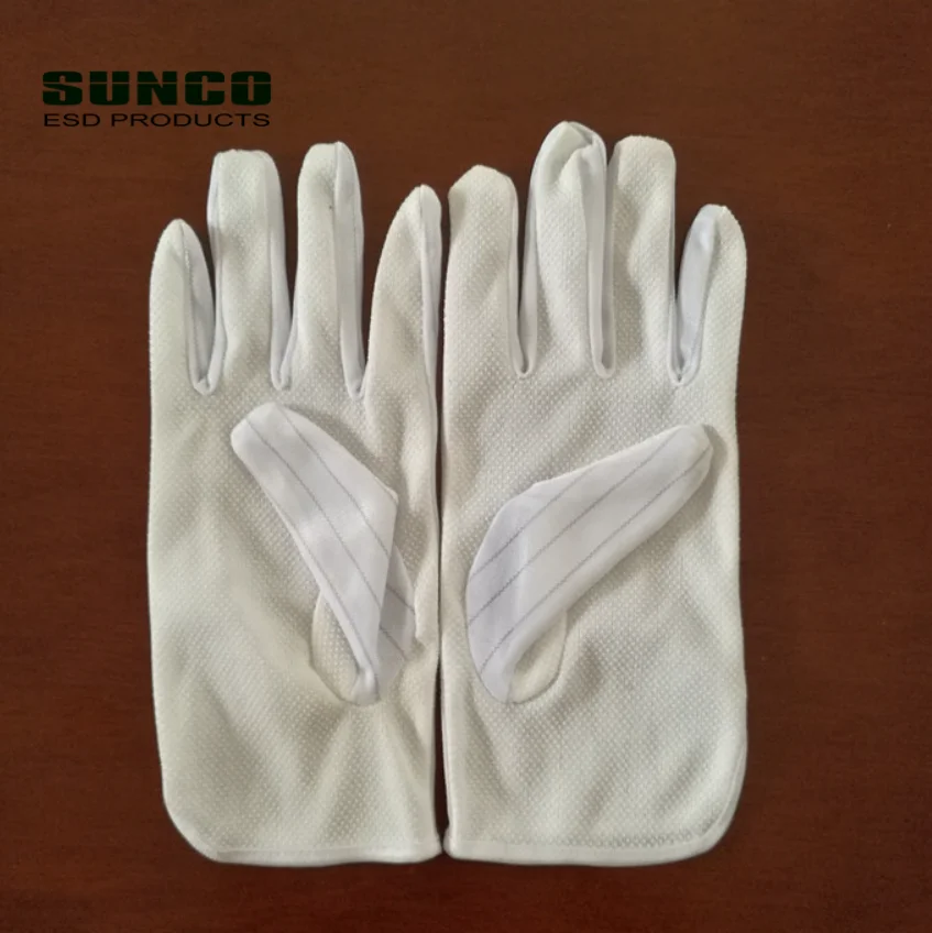 PVC Dotted Polyester Antistatic ESD Gloves For Cleanroom and Electronic Production Line