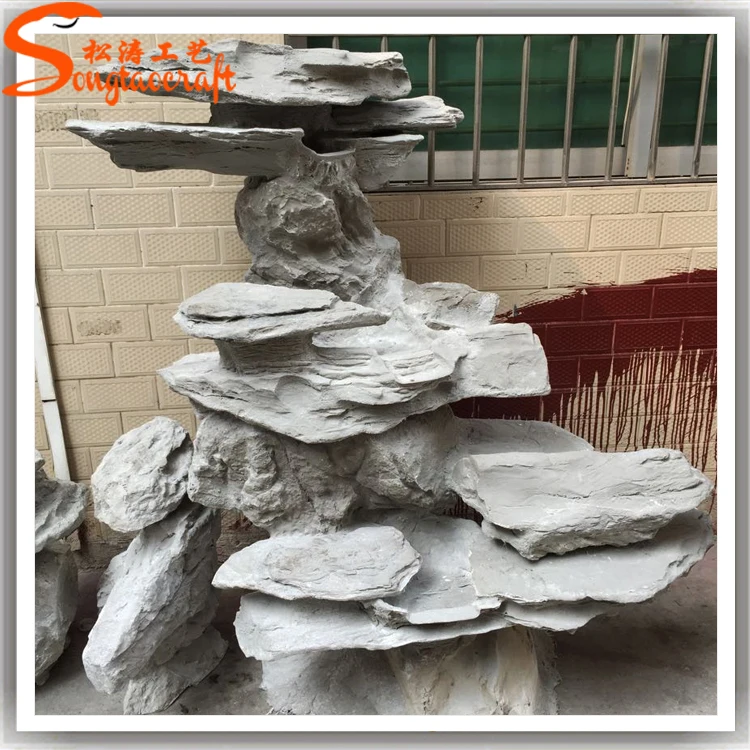 Black fiberglass artificial rock garden buddha fountain customized different styles
