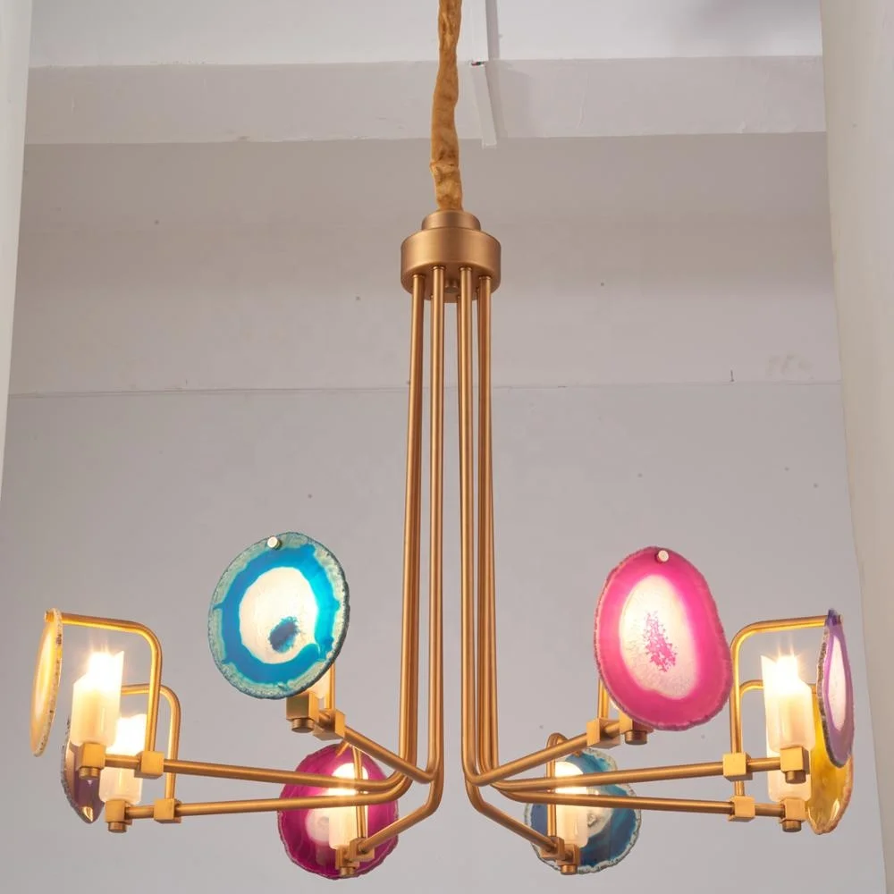 2019 new interior staircase decoration color agate iron-plated residential room lighting led chandelier