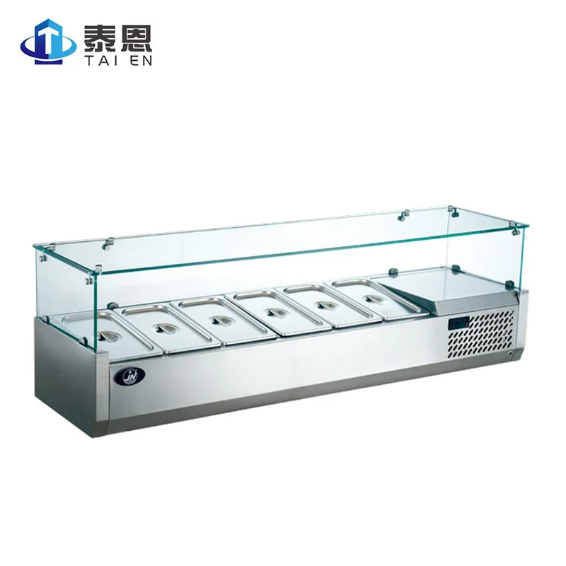 
Factory Hot Selling Table Top Glass Lid Cover Salad Bar Stainless Steel Commercial Refrigerated Counter Fridge 