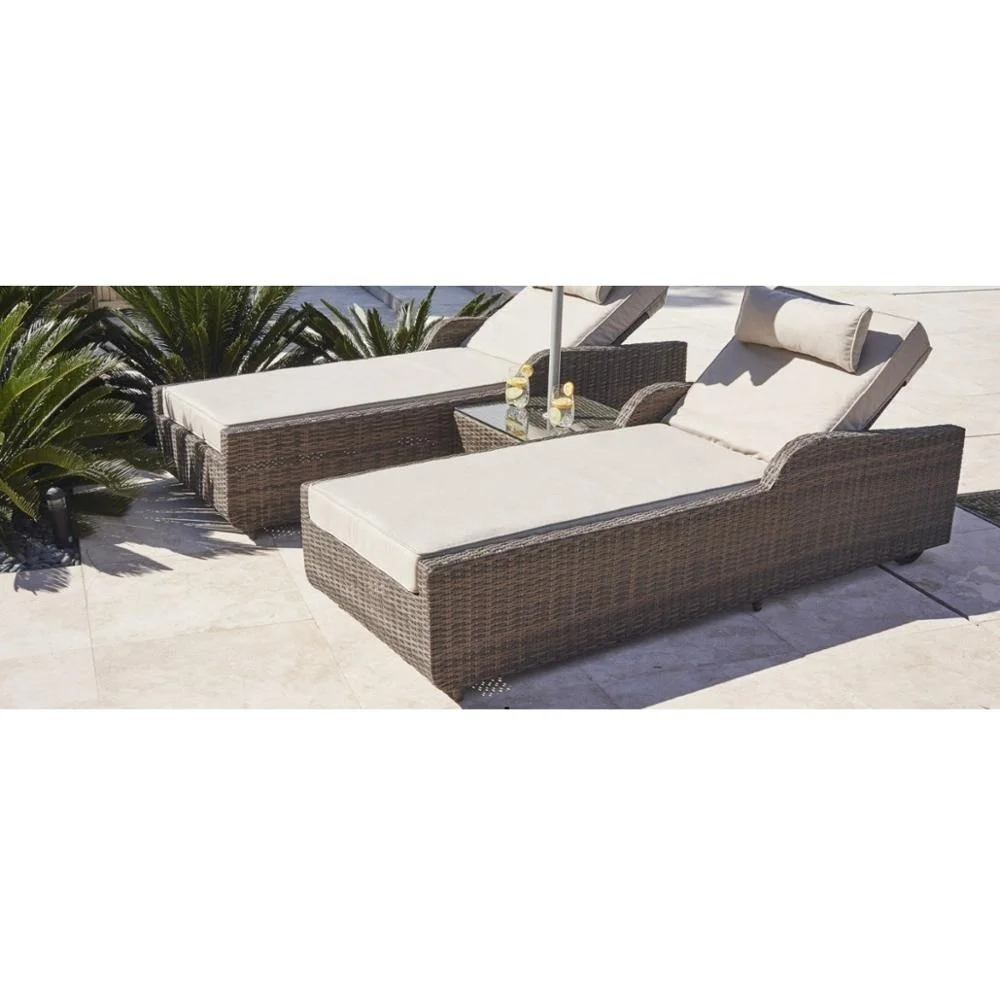 3PC Leisure Modern New Style Outdoor Sunbed Patio Wicker Daybed and Garden Rattan Furniture Lounger