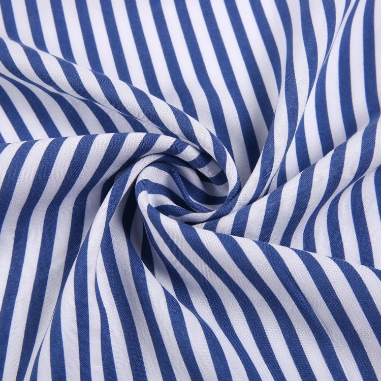 
New fashion blue and white stripe yarn dyed color stripe woven challis cotton plain fabric 