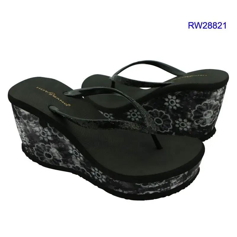 High Quality Glitter Sequined Platform Lady Summer Custom EVA Wedge Black Glitter Flip Flop for Woman Heel
