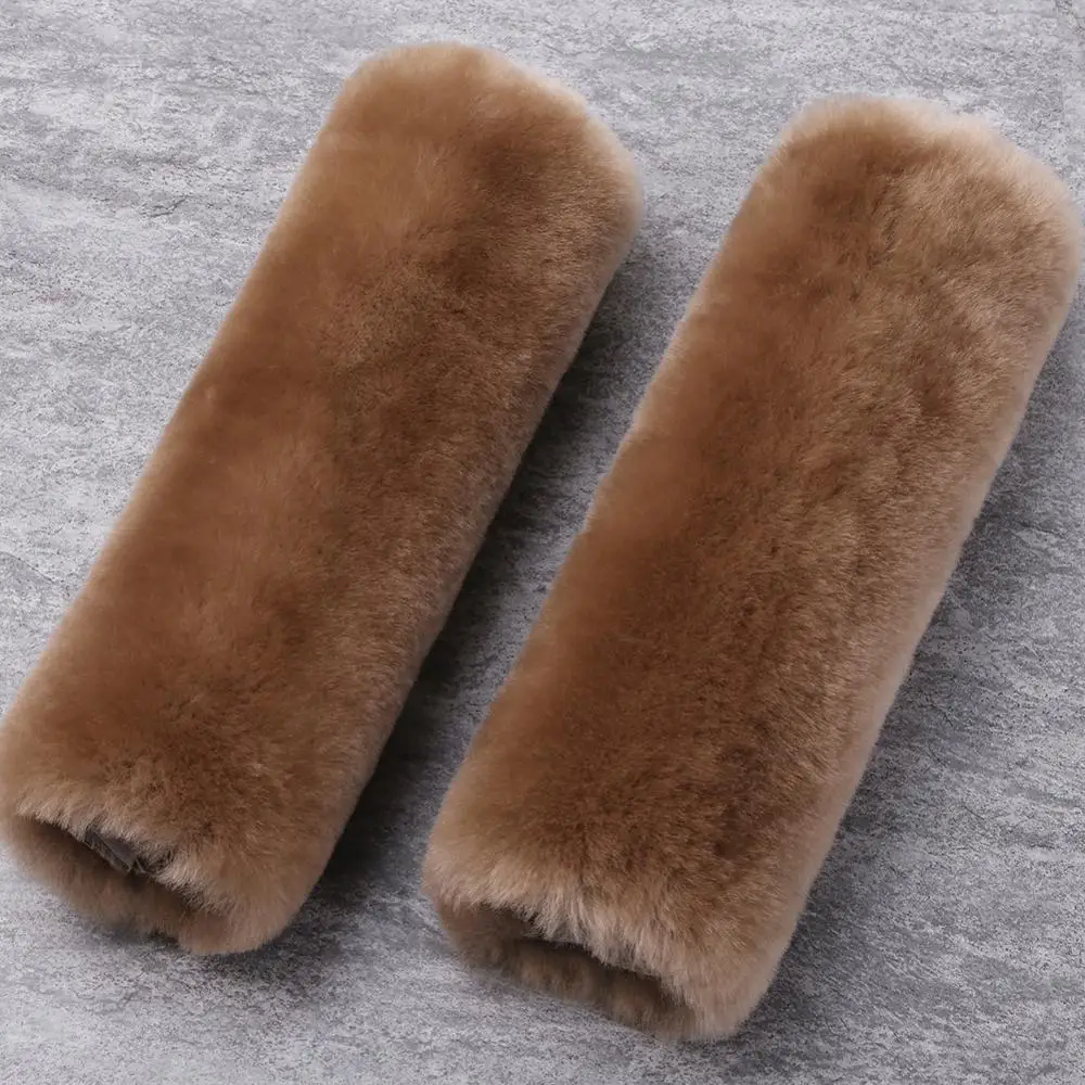 Индивидуальный Стайлинг, пушистая шерстяная накидка на ремень безопасности, наплечная Накладка для автомобильных аксессуаров, Интерьерная подушка из австралийского мериноса и овчины