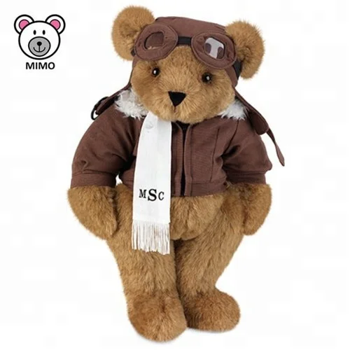 Brand LOGO Airline Mascot Aviator Teddy Bear Toys With Glasses Wholesale Cute Stuffed Animal Soft Toy Plush Pilot Teddy Bear