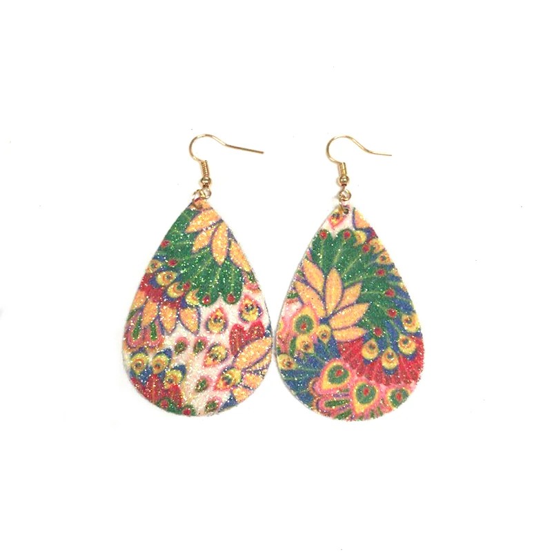 Low Price Boho Earrings Lightweight Glitters Dangle Teardrop Leather Peacock Earrings