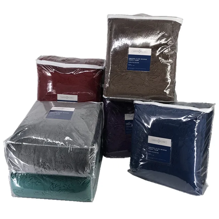 Travel Blanket 3D Embossed Large Double Ply Micro Plush with Velvet Fleece Sherpa 100% Polyester Square OEKO-TEX STANDARD 100