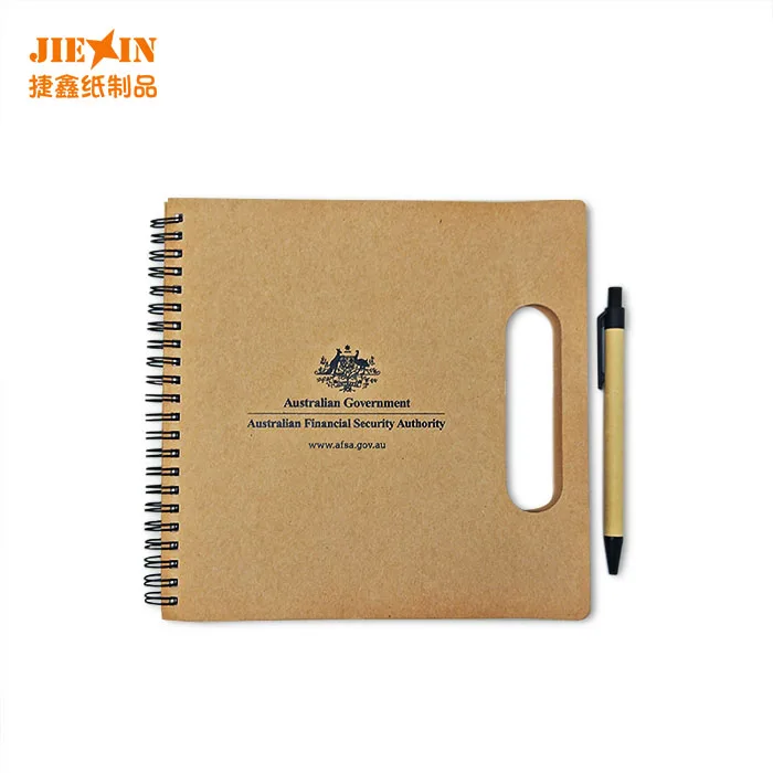 
Пользовательский дешевый эко-переработанный бумажный спиральный блокнот с ручкой для офисной рекламы 