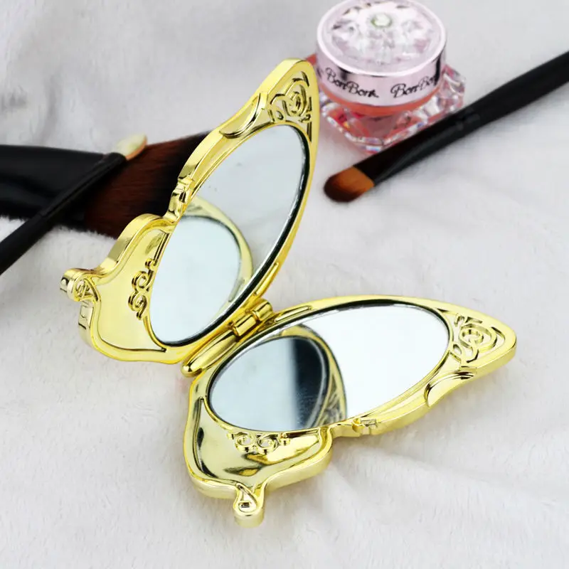 Butterfly Pocket Plastic Mirror Compact Makeup Mirror UV Gold Compact Mirror