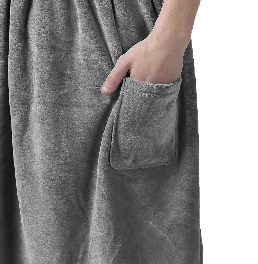 Sunland Men Bath Towel Wrap Wearable Spa Wrap Towel With Pocket