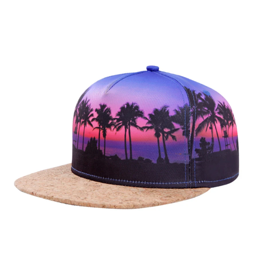 Custom print snapback flat 5 panel cap wholesale
