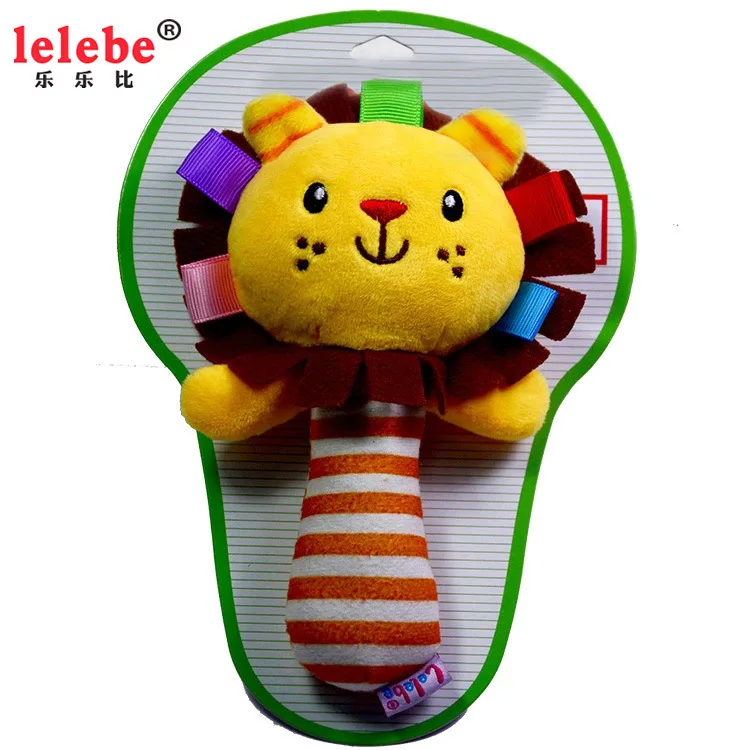 
baby toys suppliers custom made factory price wholesale manufacturer plush toys lion Hand Bells infant Rattles toys 