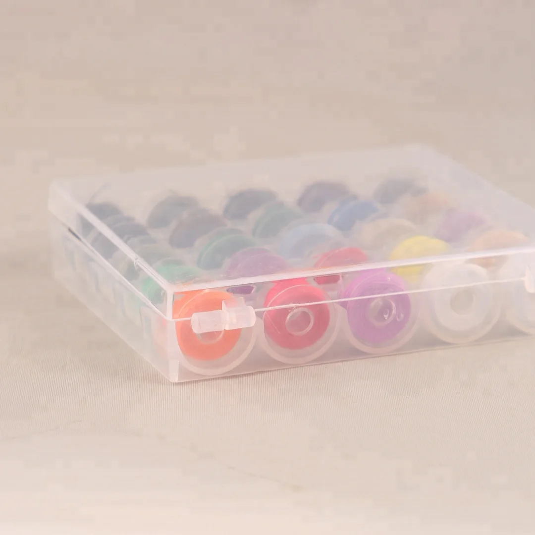 
SA009A 25pcs Plastic bobbin with different color thread and box 