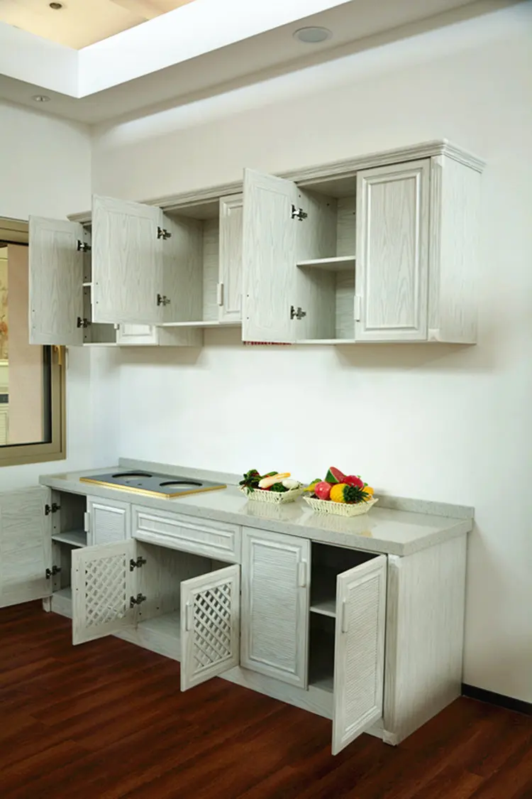 
Custom simple design china aluminum gas stove kitchen cabinet,wooden grain shaker kitchen cabinet with high quality 