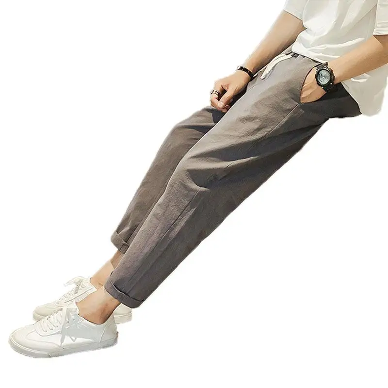 
Summer Korean Slim Cropped Mens Casual Joker Pants Teen Harem Pants 