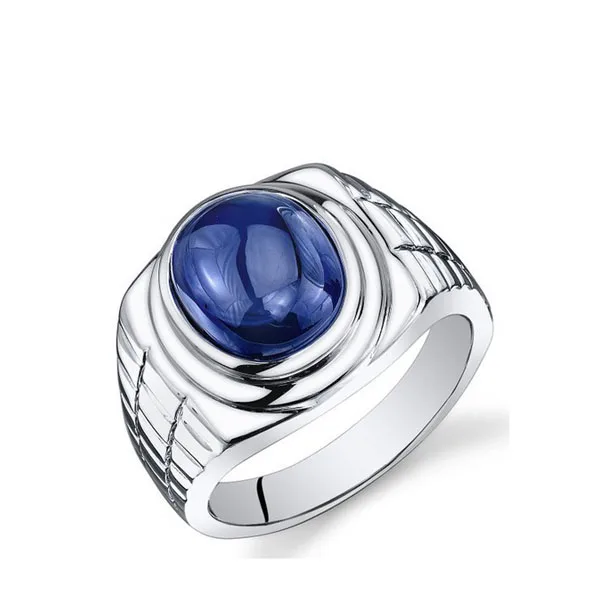 Sterling Silver Rhodium Plating  men wedding ring Mens Created Sapphire Ring