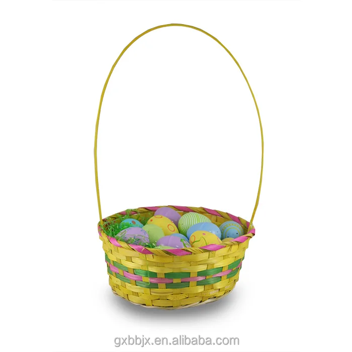 15' Wholesale Hand-woven Round Rainbow Bamboo Easter Baskets With Handle