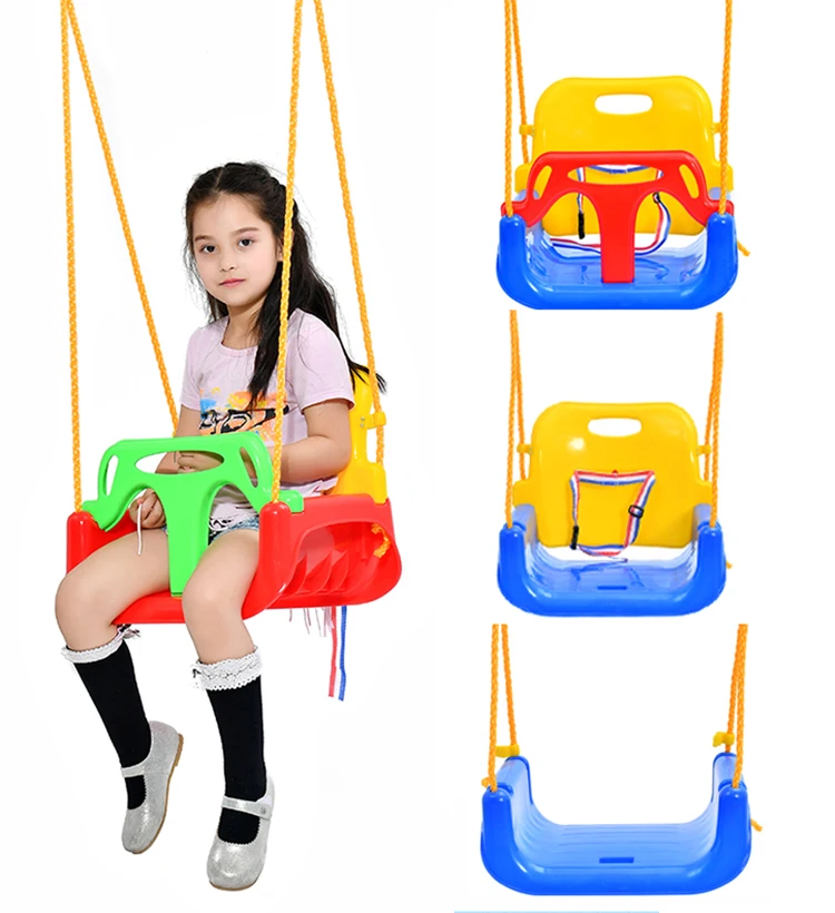 brand durable hanging 3 in 1 infant plastic swing sets with ropes children two seat swing