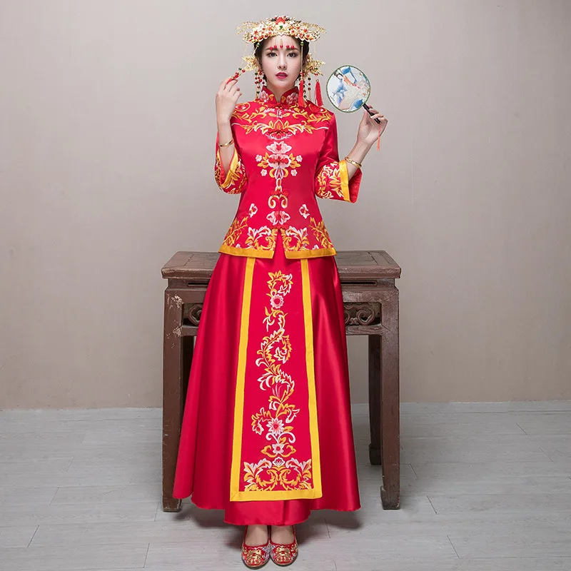 
Chinese Style Traditional Embroidery Skirt+Tops Bridal Wedding Dress Bridal Gown 
